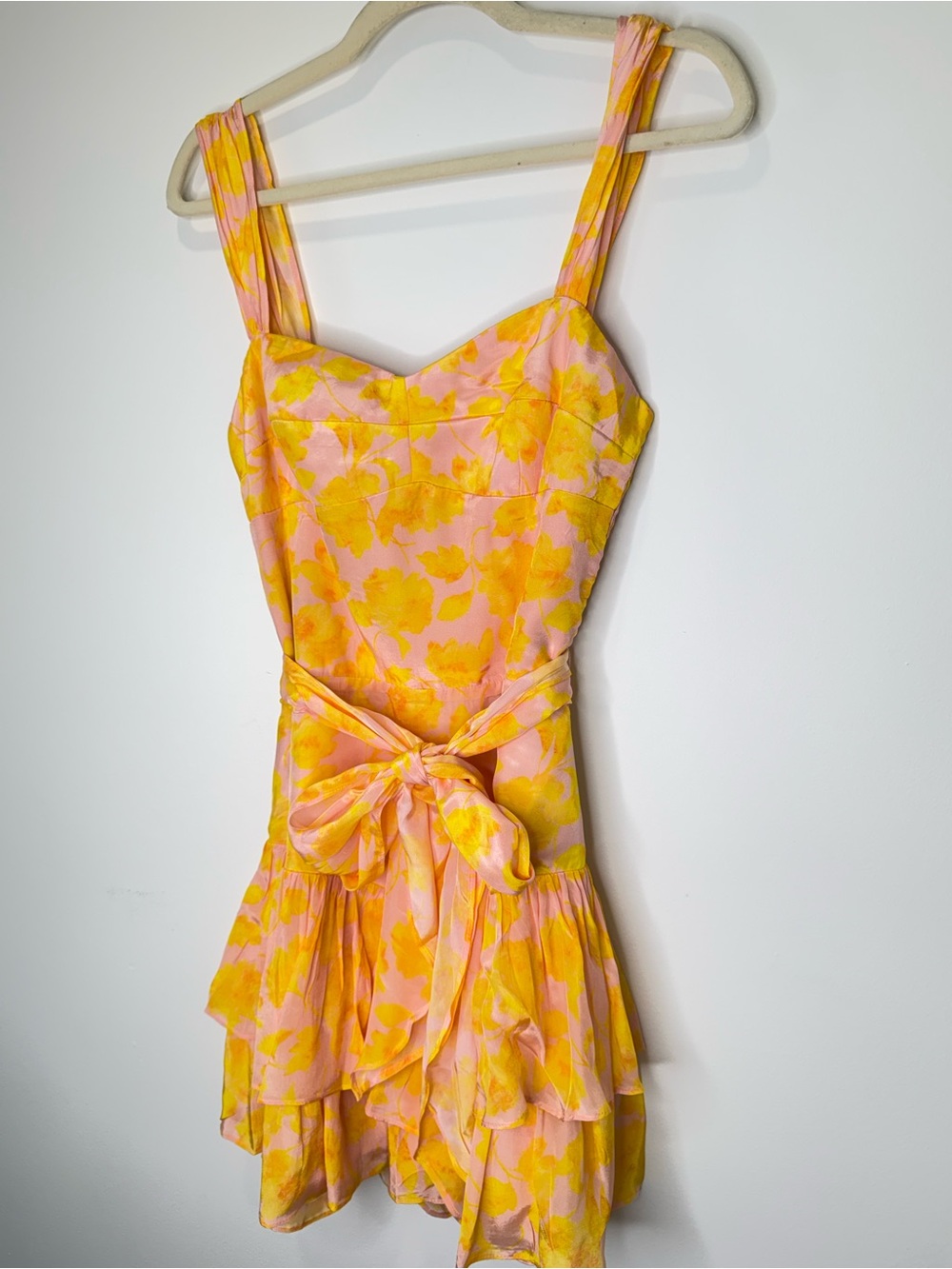 NWT ✨Amanda Uprichard Yellow Floral Tie-Waist Mini Romper Dress Kendra Skort - Picture 5 of 9